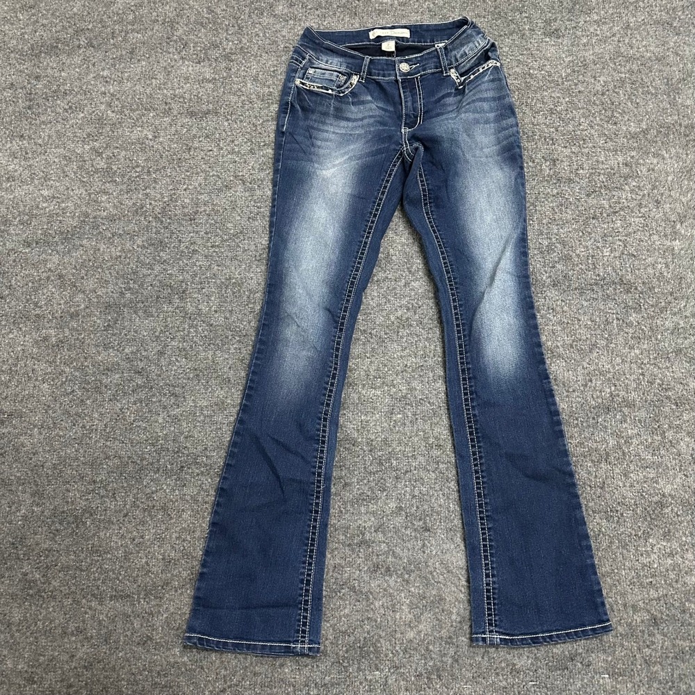Cato Denim Jeans Womens Size 2 Dark Wash Bootcut Sequin Pockets Stretch Pants